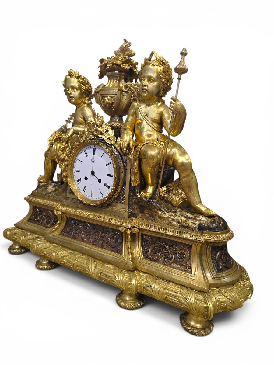 19th-century Gilded Bronze Clock, Signed Henry Marc, Paris-photo-2