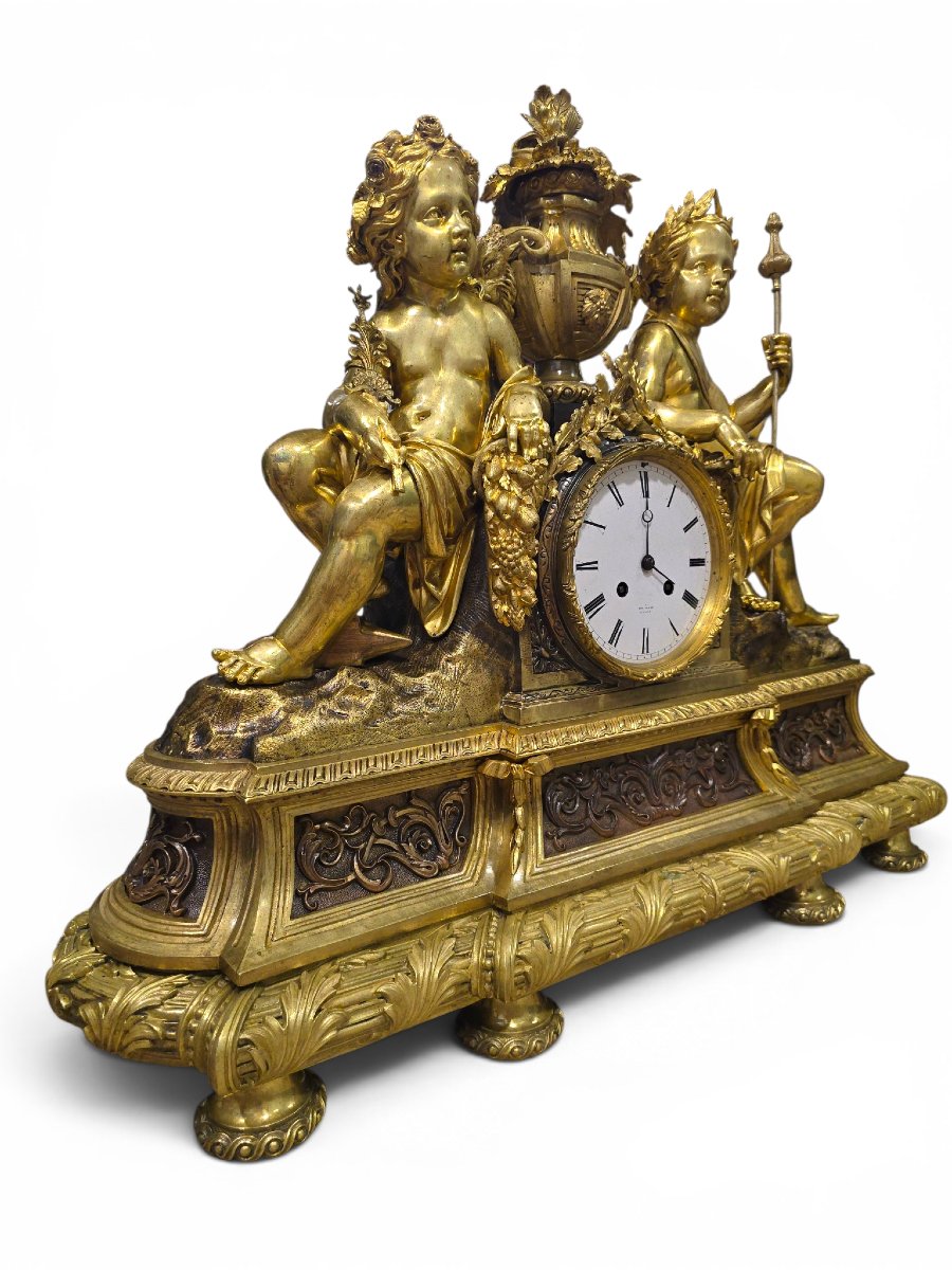 19th-century Gilded Bronze Clock, Signed Henry Marc, Paris-photo-3