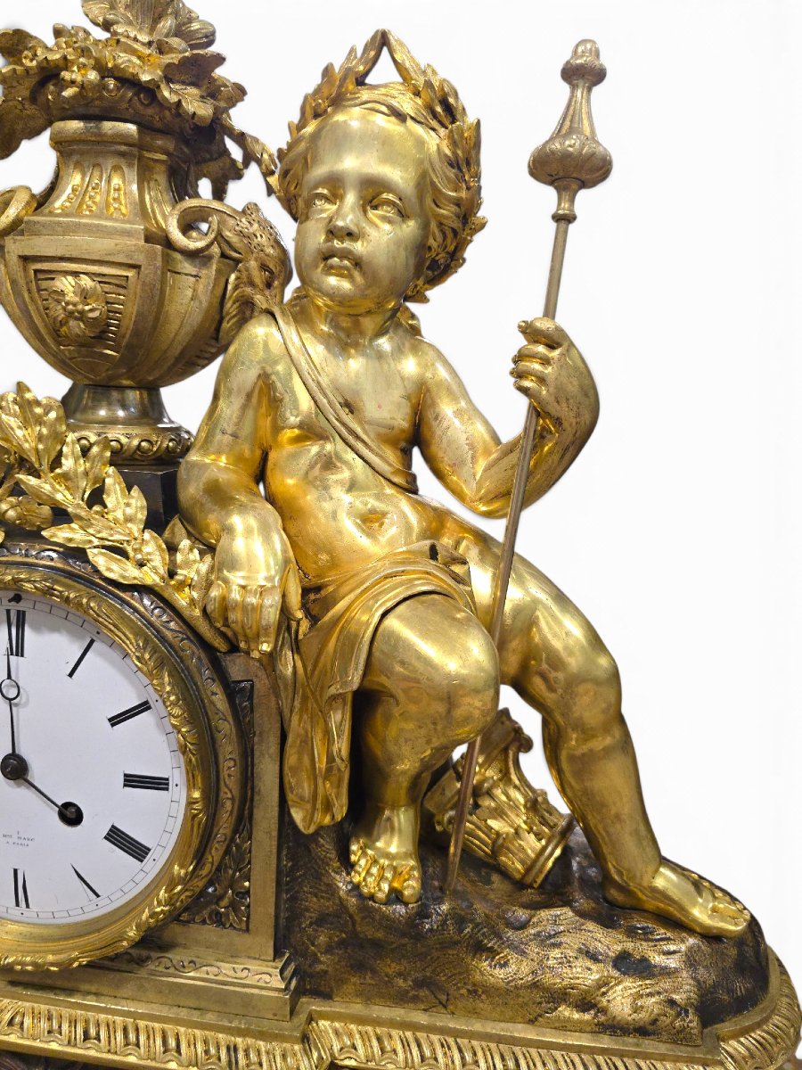 19th-century Gilded Bronze Clock, Signed Henry Marc, Paris-photo-6