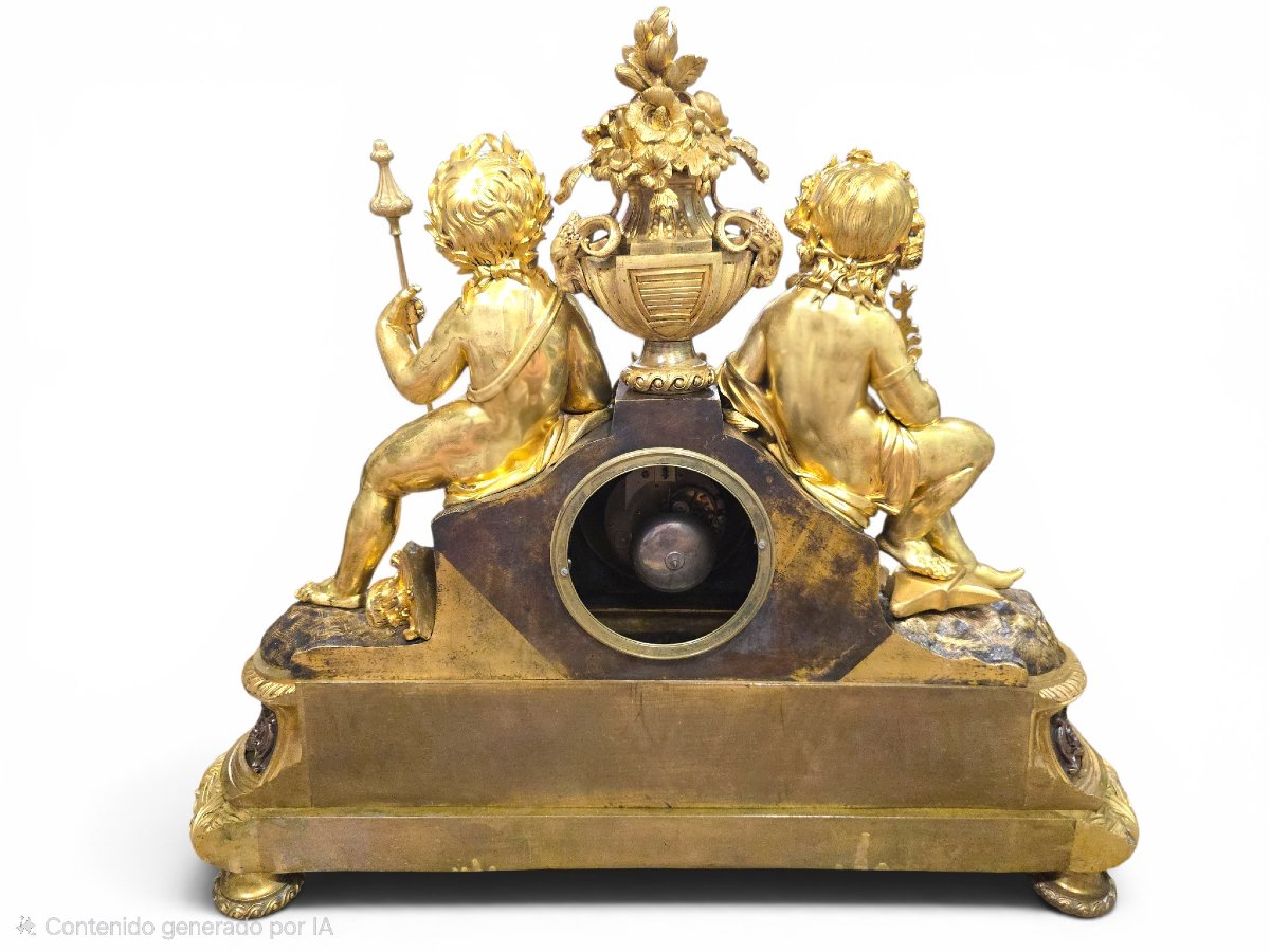 19th-century Gilded Bronze Clock, Signed Henry Marc, Paris-photo-7