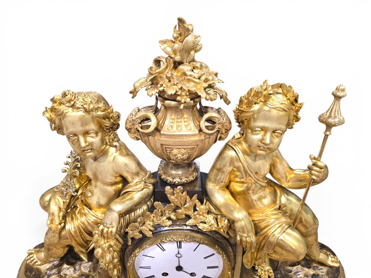 19th-century Gilded Bronze Clock, Signed Henry Marc, Paris-photo-8