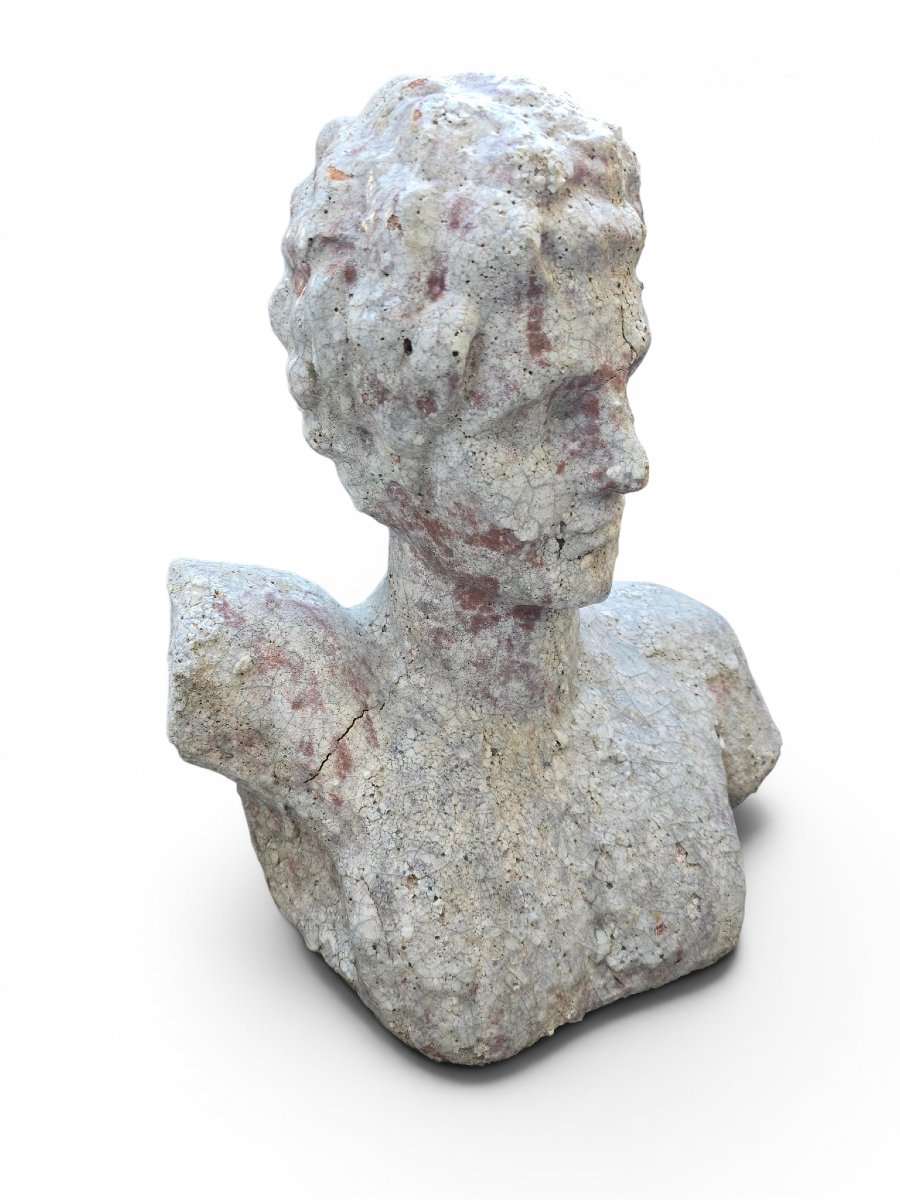  Classical Greek Bust In Glazed Terracotta, Italy, Mid-20th Century-photo-2