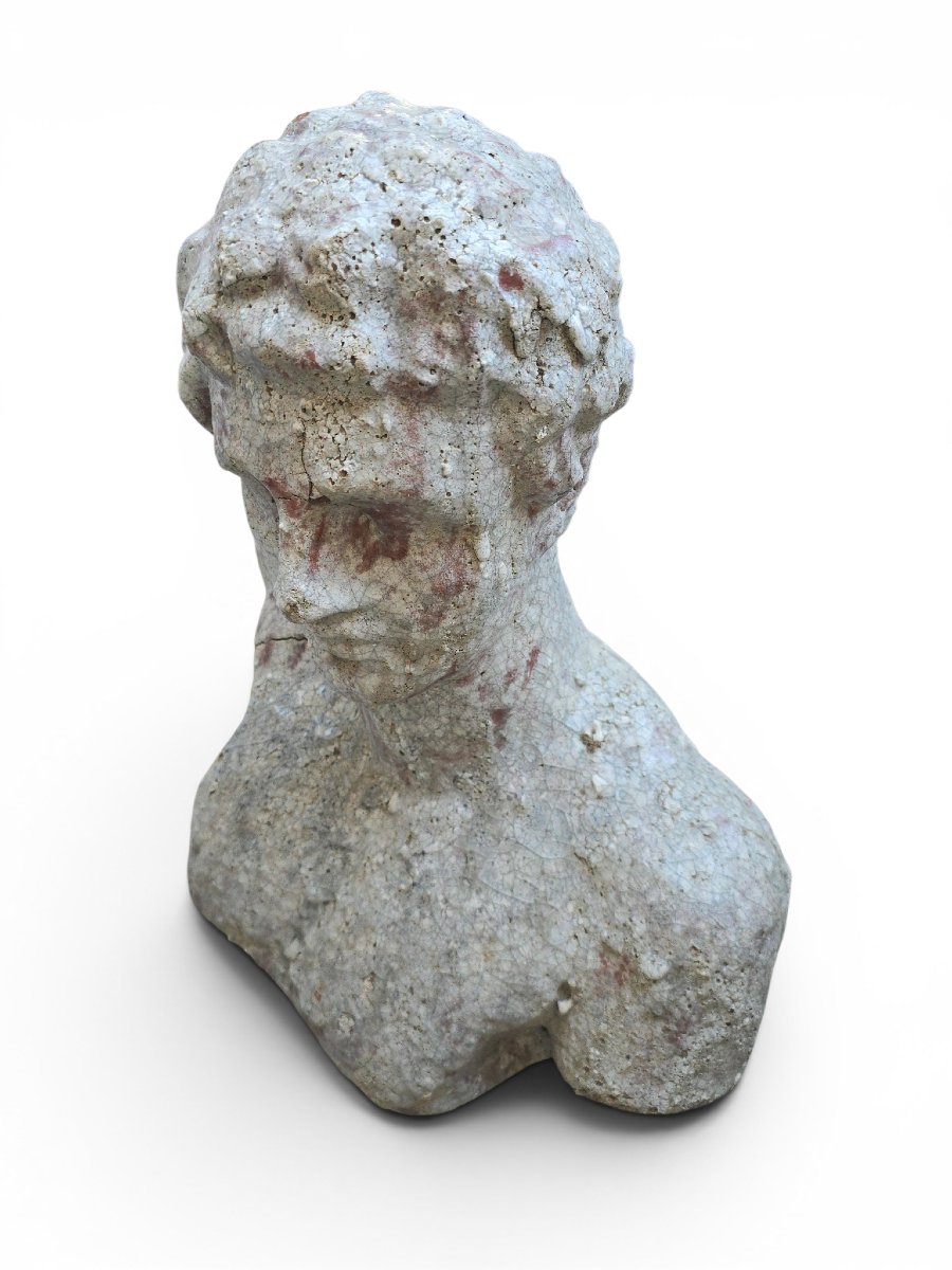  Classical Greek Bust In Glazed Terracotta, Italy, Mid-20th Century-photo-4
