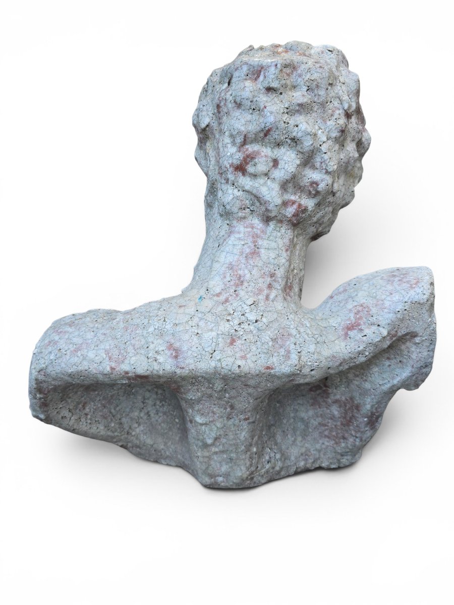  Classical Greek Bust In Glazed Terracotta, Italy, Mid-20th Century-photo-1