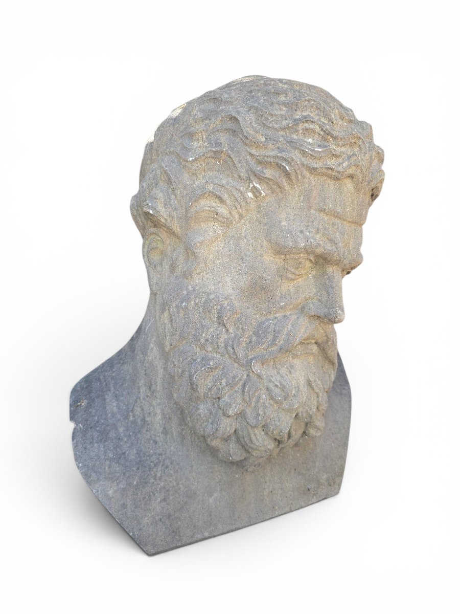 Tête de philosophe grec sculptée à la main, début du XXe siècle, École italienne-photo-3