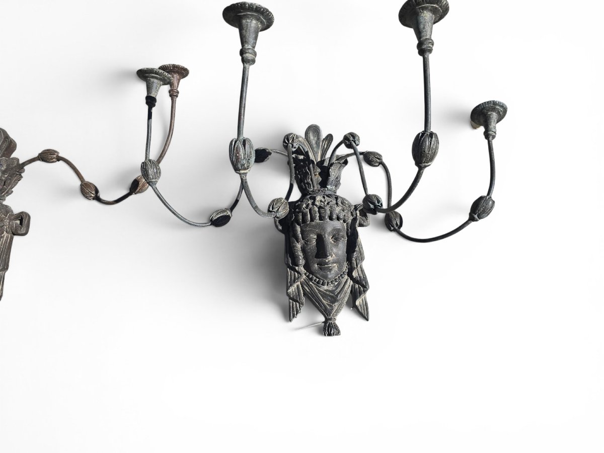 Pair Of Wall Sconces With Mascarons, Italy, 1950s-photo-2