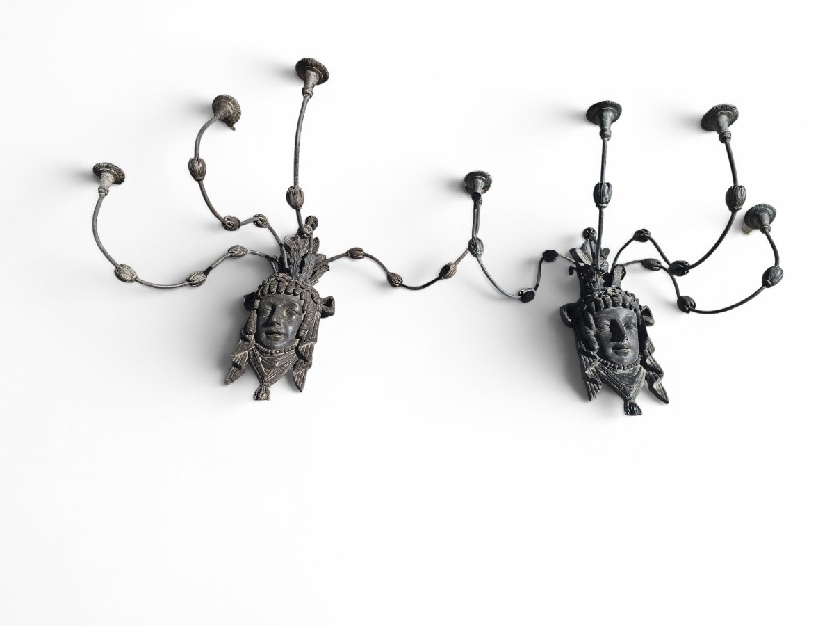 Pair Of Wall Sconces With Mascarons, Italy, 1950s-photo-5