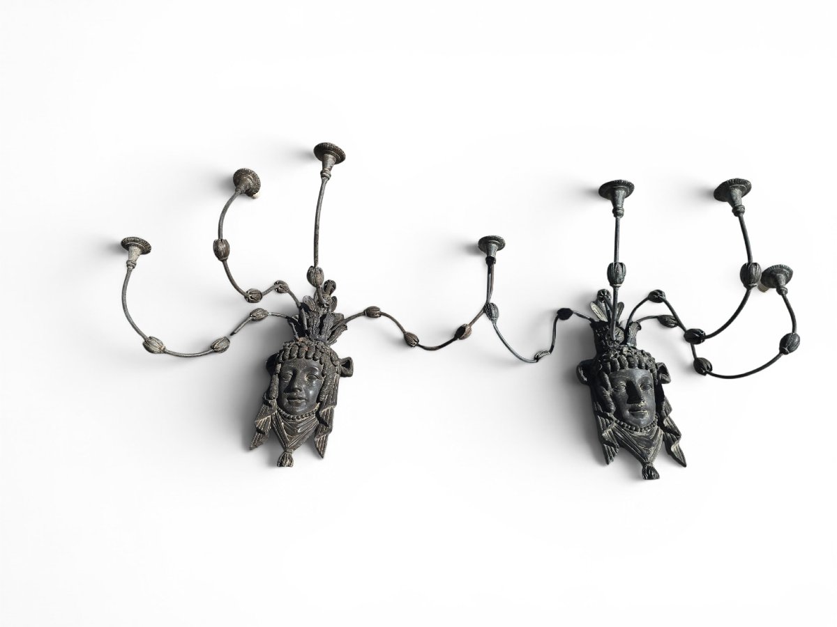 Pair Of Wall Sconces With Mascarons, Italy, 1950s-photo-6