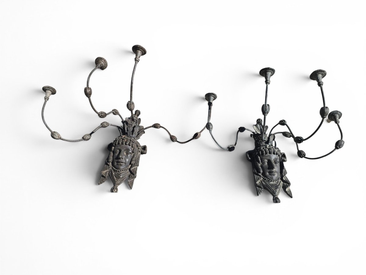 Pair Of Wall Sconces With Mascarons, Italy, 1950s