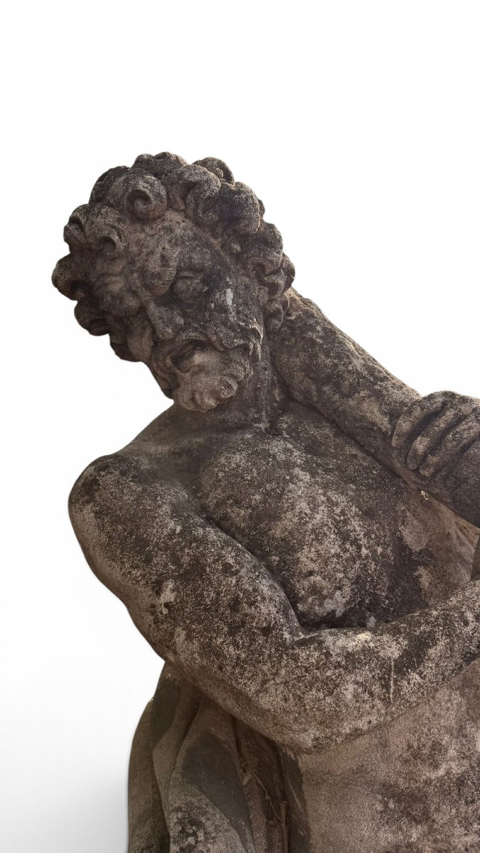 Sculpture d'Hercule avec des animaux en pierre de Vicence, XIXe siècle-photo-3