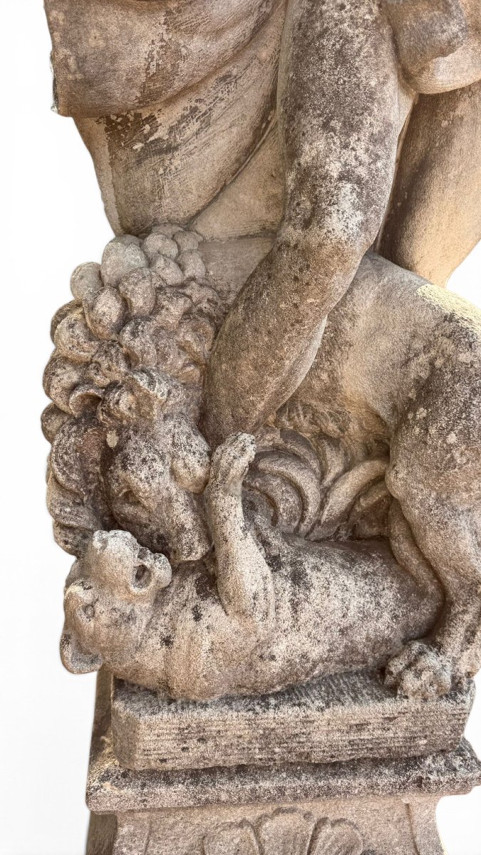 Sculpture d'Hercule avec des animaux en pierre de Vicence, XIXe siècle-photo-4