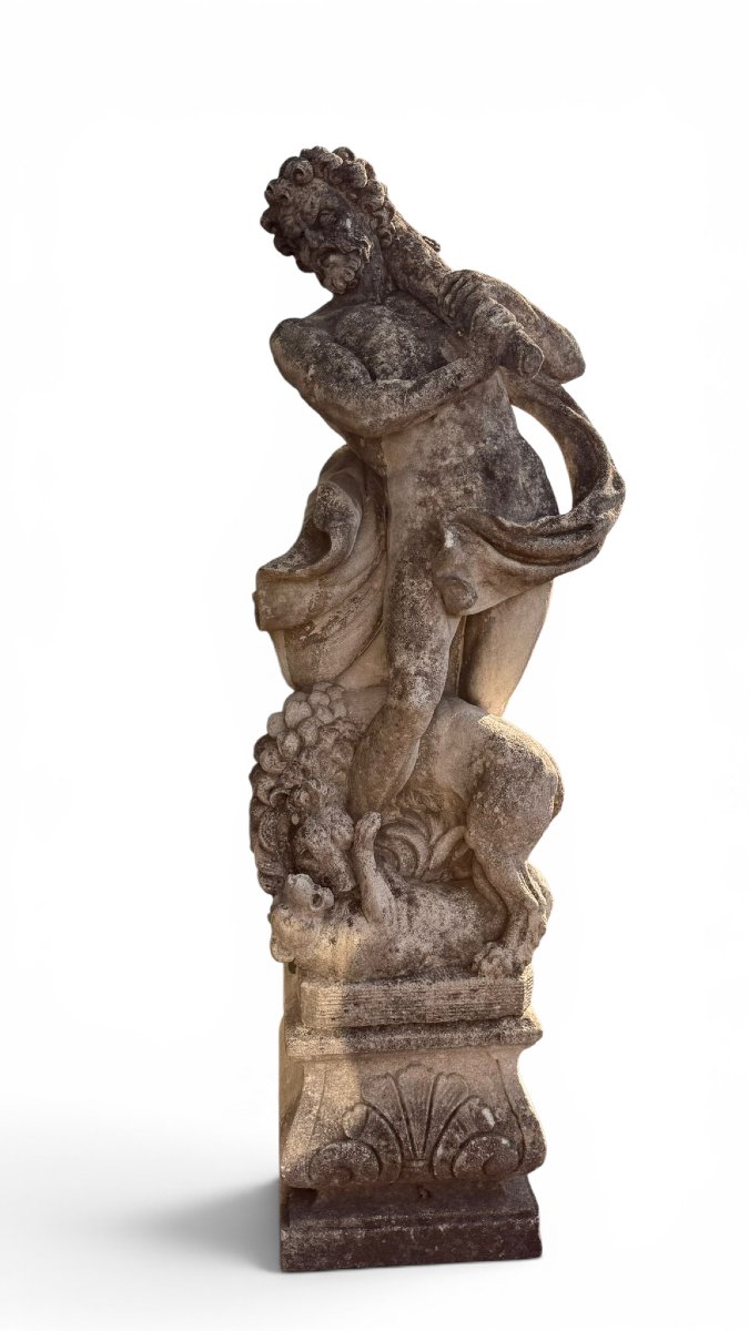 Sculpture d'Hercule avec des animaux en pierre de Vicence, XIXe siècle-photo-4