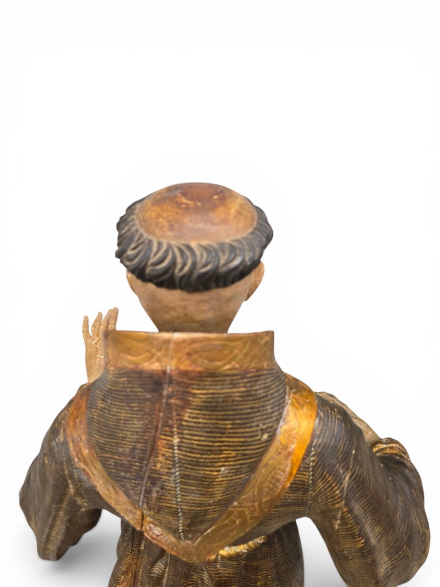 Sculpture polychrome en bois de saint Antoine de Padoue, époque coloniale espagnole, fin du XVI-photo-2