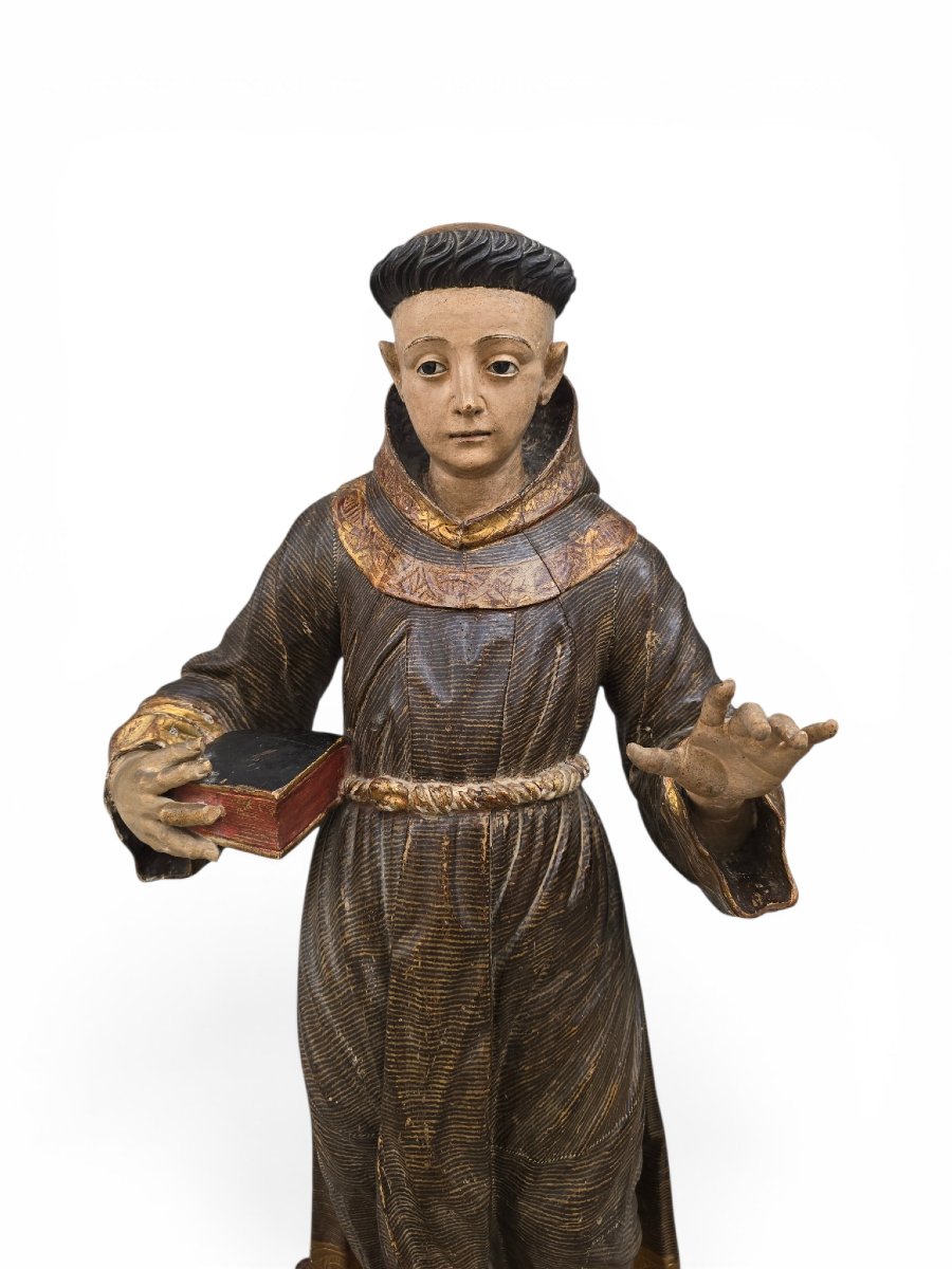Sculpture polychrome en bois de saint Antoine de Padoue, époque coloniale espagnole, fin du XVI-photo-3