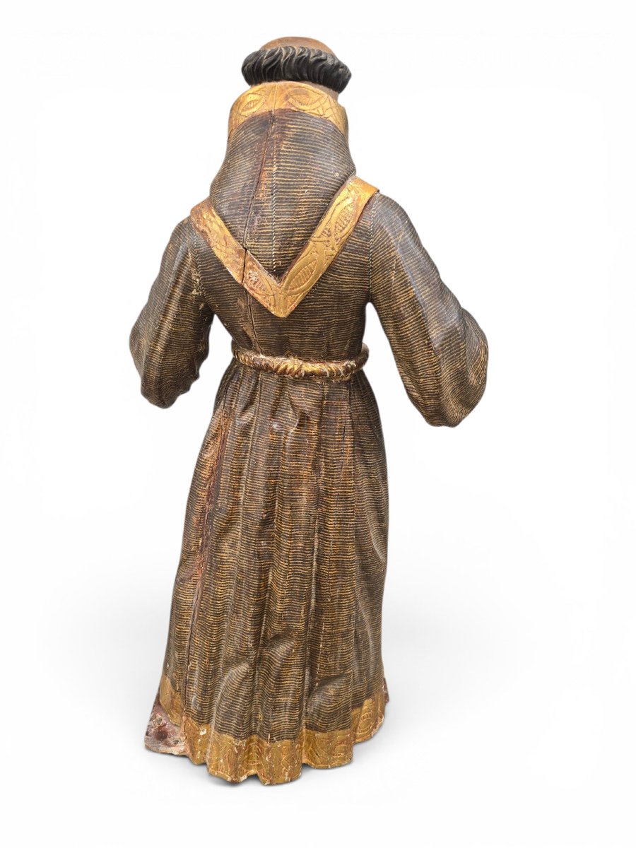 Sculpture polychrome en bois de saint Antoine de Padoue, époque coloniale espagnole, fin du XVI-photo-4