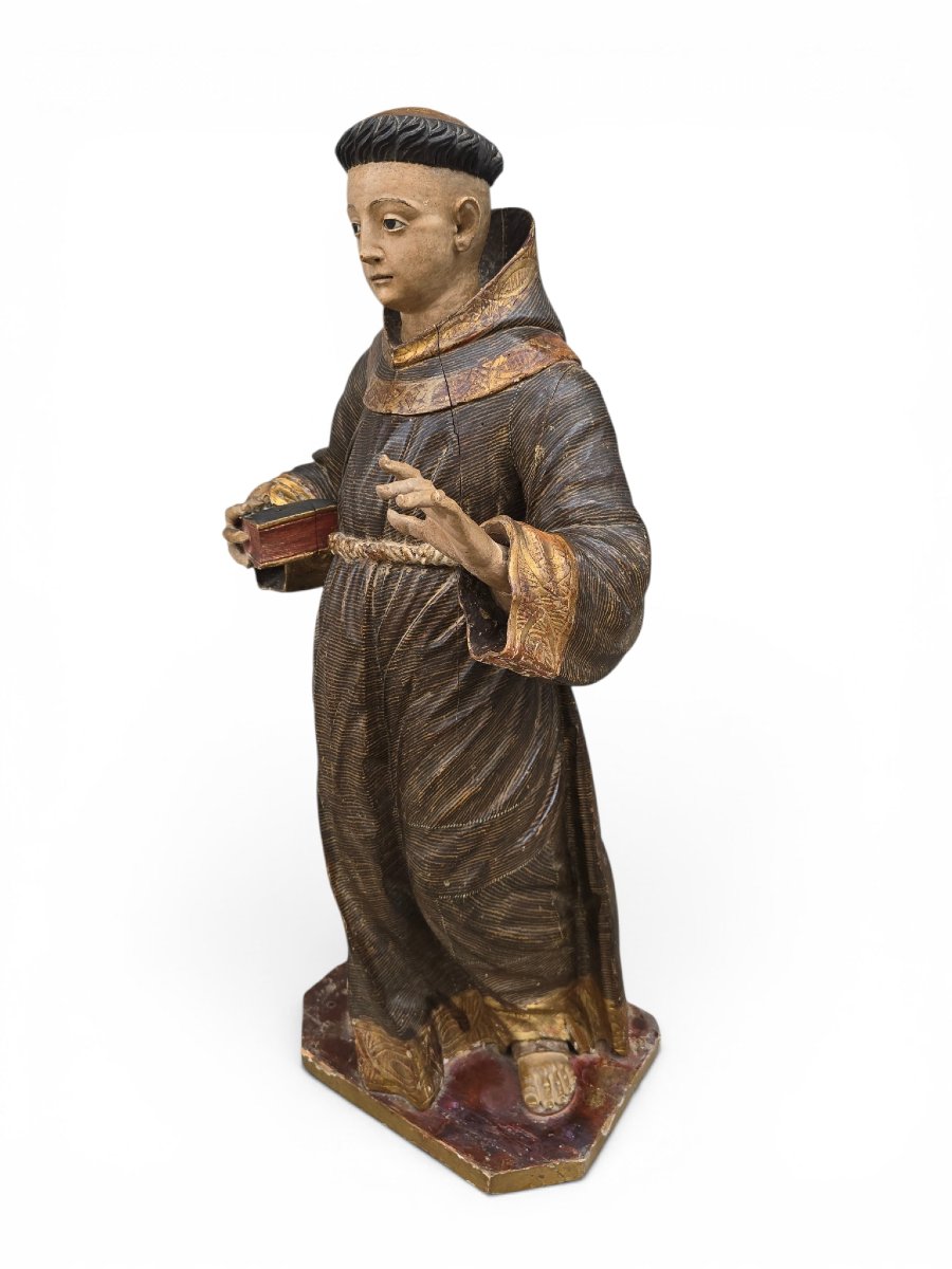Sculpture polychrome en bois de saint Antoine de Padoue, époque coloniale espagnole, fin du XVI-photo-2