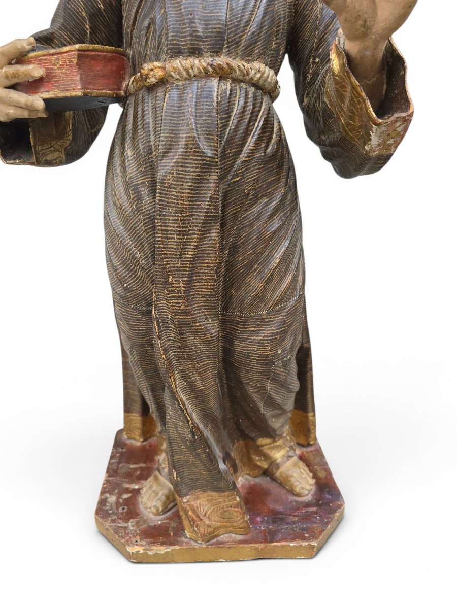 Sculpture polychrome en bois de saint Antoine de Padoue, époque coloniale espagnole, fin du XVI-photo-3