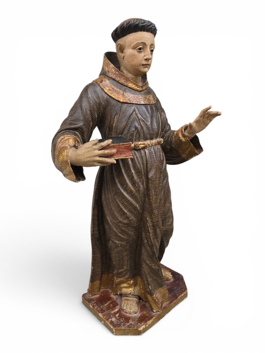 Sculpture polychrome en bois de saint Antoine de Padoue, époque coloniale espagnole, fin du XVI-photo-5
