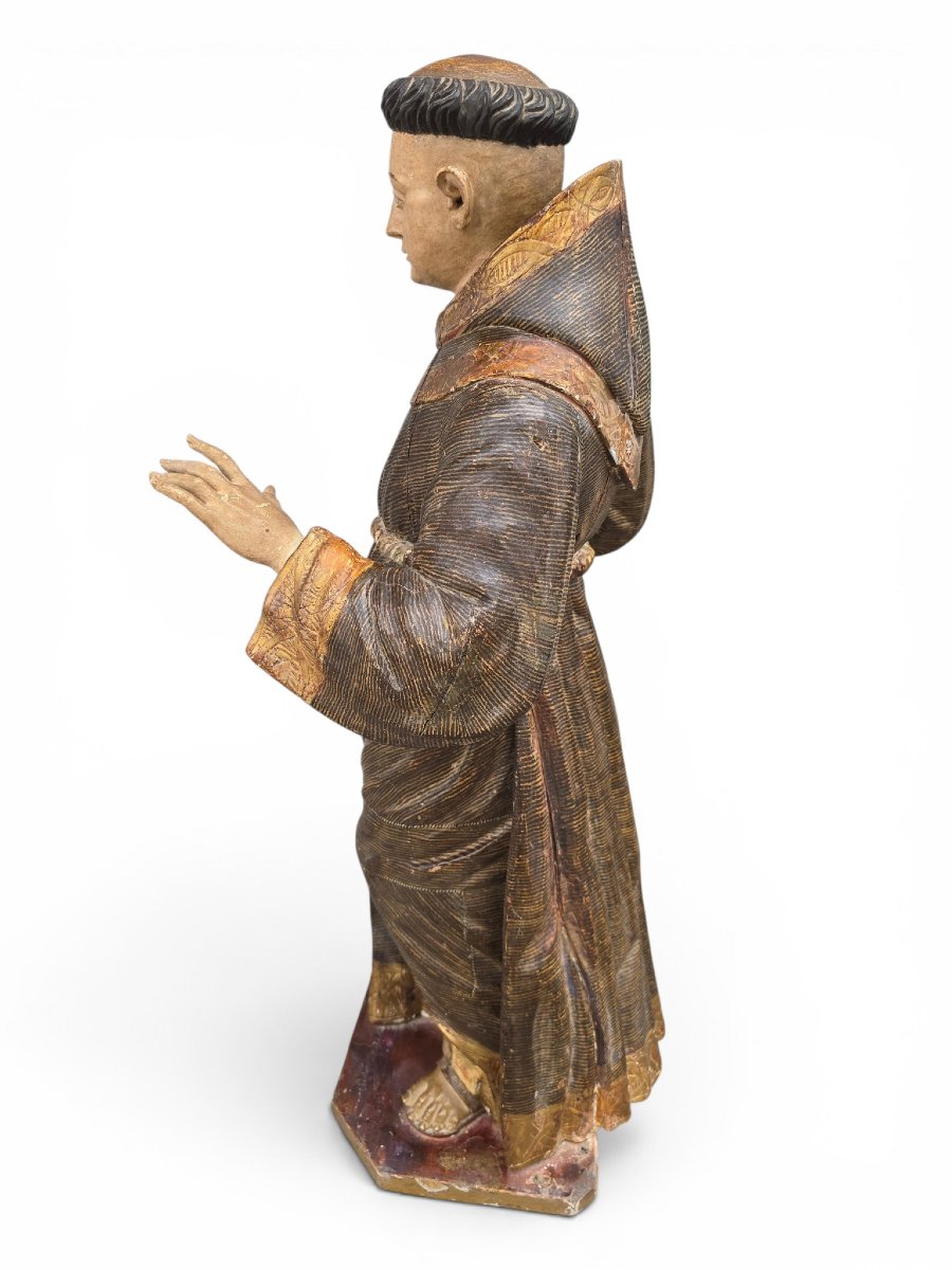 Sculpture polychrome en bois de saint Antoine de Padoue, époque coloniale espagnole, fin du XVI-photo-6