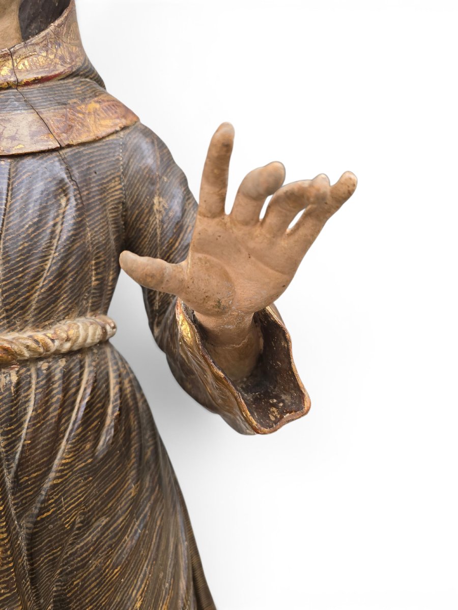 Sculpture polychrome en bois de saint Antoine de Padoue, époque coloniale espagnole, fin du XVI-photo-7