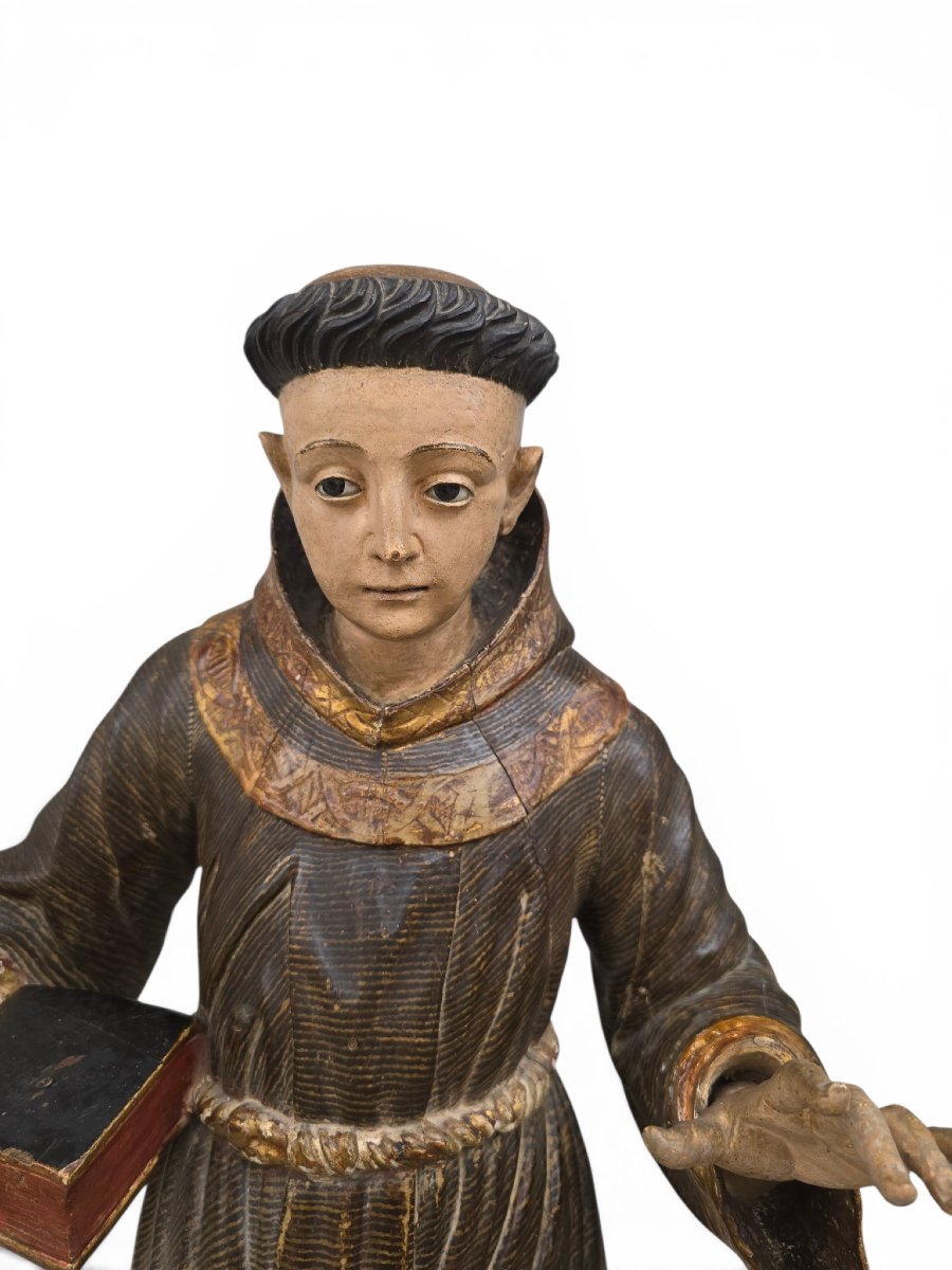 Sculpture polychrome en bois de saint Antoine de Padoue, époque coloniale espagnole, fin du XVI-photo-8