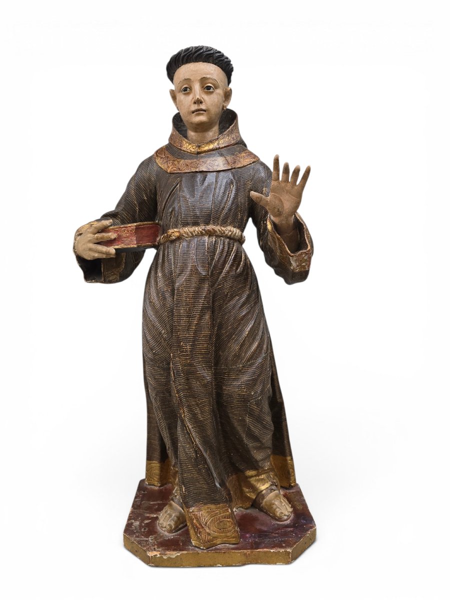 Sculpture polychrome en bois de saint Antoine de Padoue, époque coloniale espagnole, fin du XVI