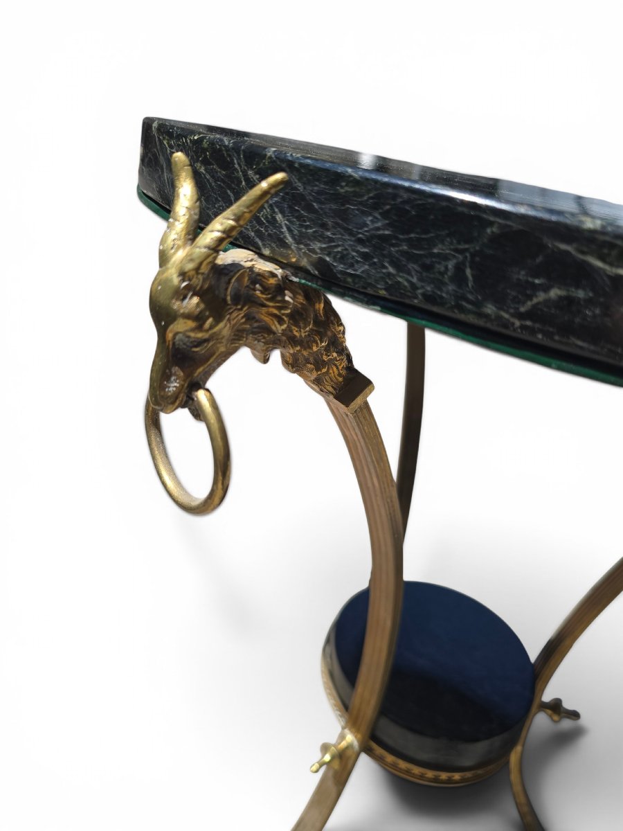 Empire-style Side Table With Gilded Bronze Legs And A Green Marble Top, 1970s-photo-2