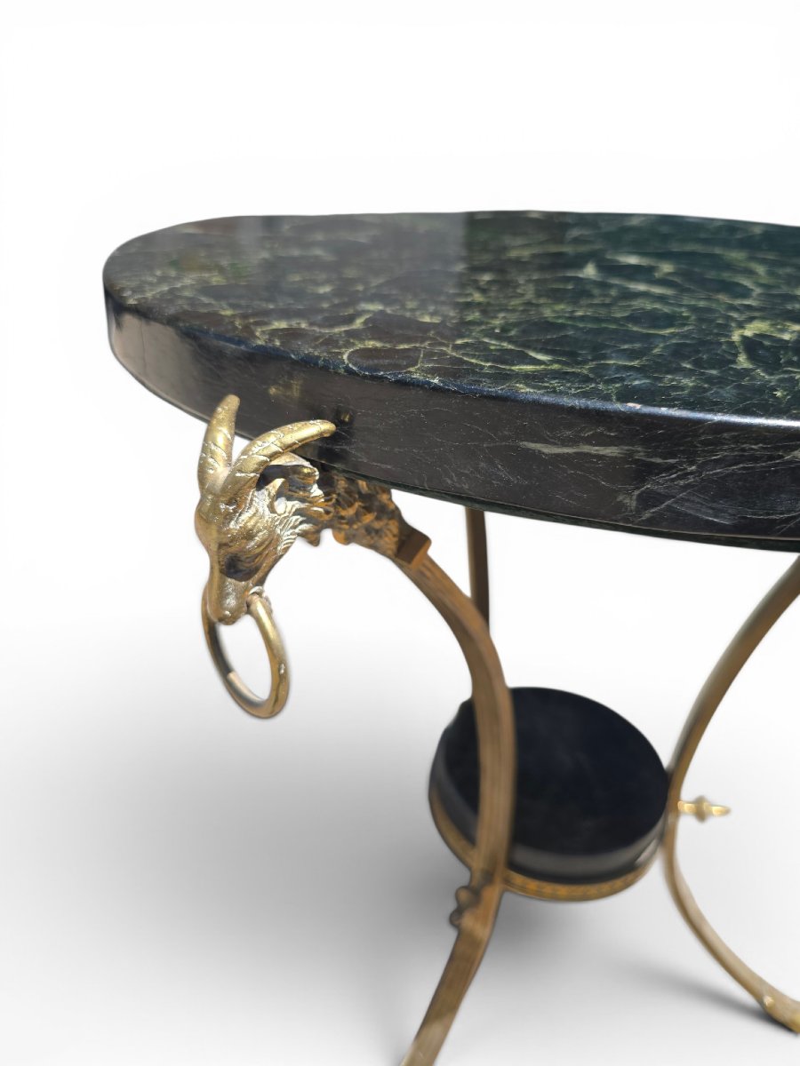 Empire-style Side Table With Gilded Bronze Legs And A Green Marble Top, 1970s-photo-3