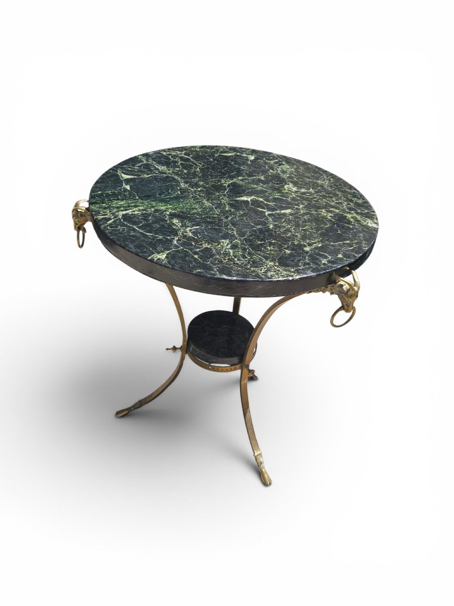 Empire-style Side Table With Gilded Bronze Legs And A Green Marble Top, 1970s-photo-4