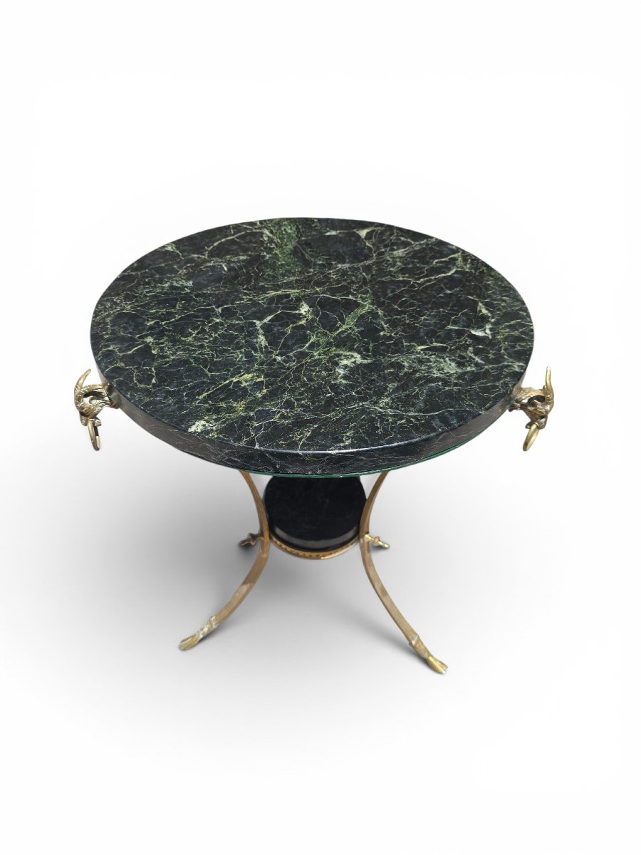 Empire-style Side Table With Gilded Bronze Legs And A Green Marble Top, 1970s-photo-1