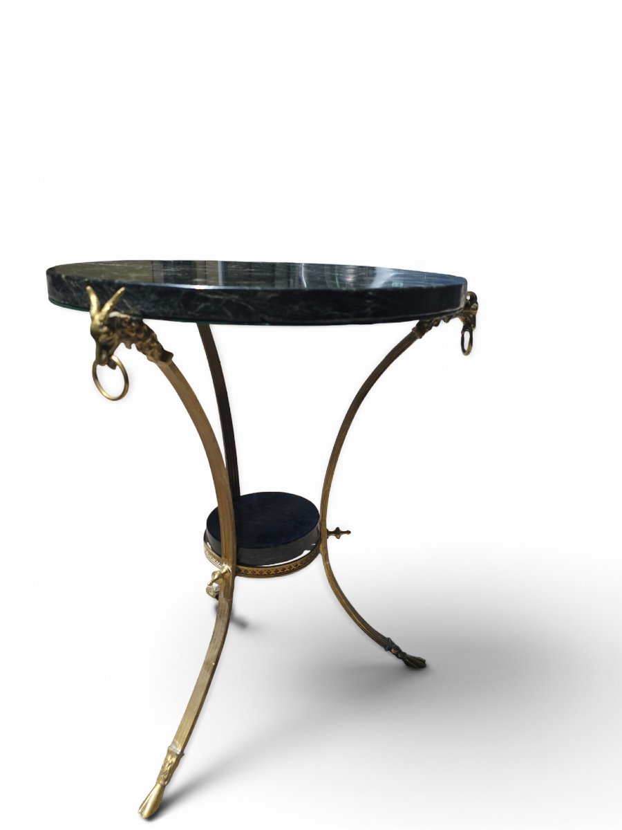 Empire-style Side Table With Gilded Bronze Legs And A Green Marble Top, 1970s-photo-3