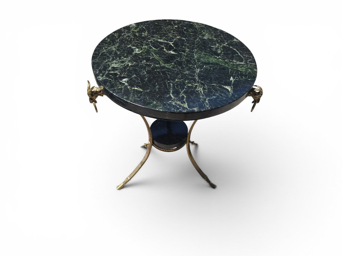 Empire-style Side Table With Gilded Bronze Legs And A Green Marble Top, 1970s-photo-4
