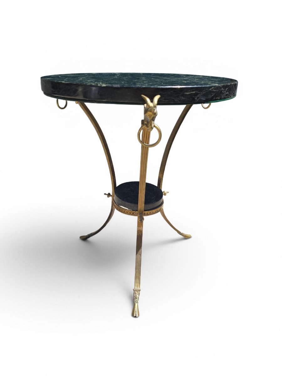 Empire-style Side Table With Gilded Bronze Legs And A Green Marble Top, 1970s-photo-5