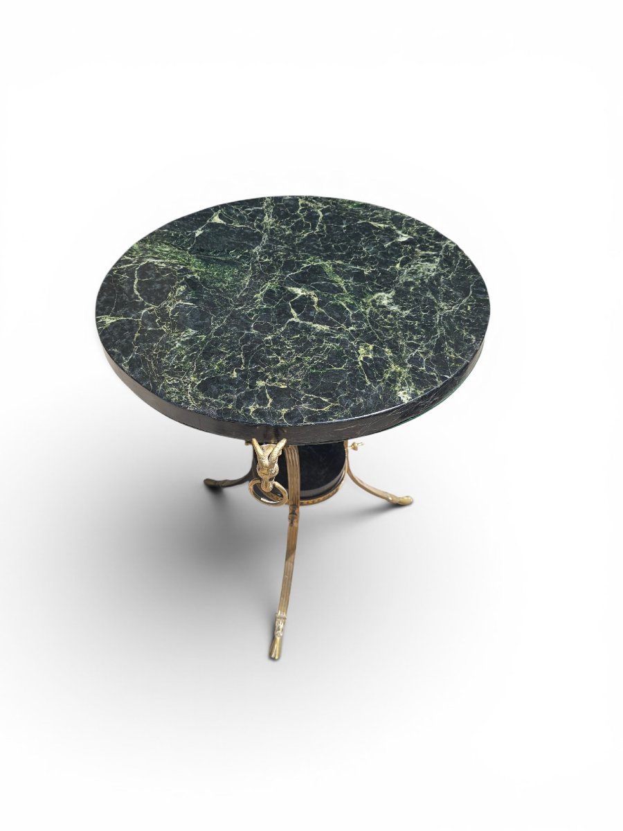 Empire-style Side Table With Gilded Bronze Legs And A Green Marble Top, 1970s-photo-6