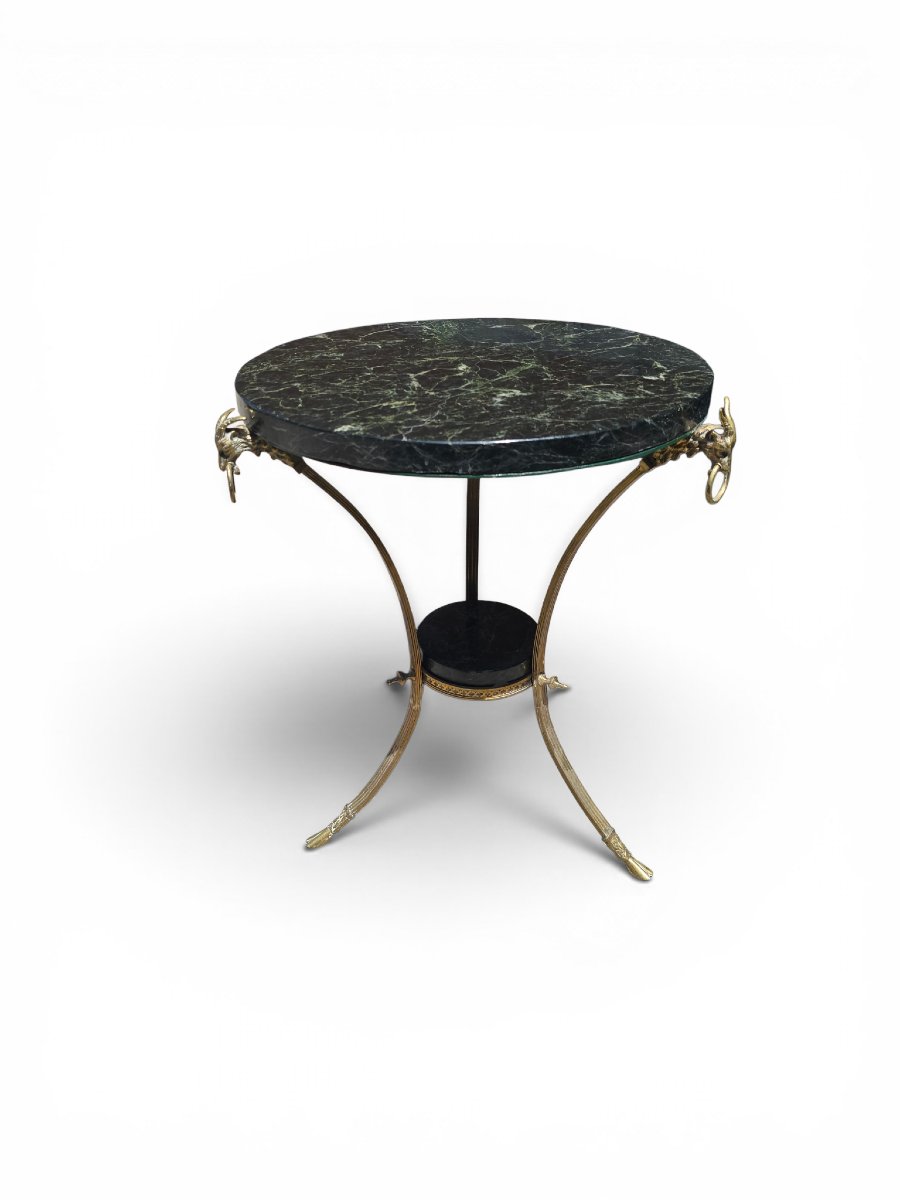 Empire-style Side Table With Gilded Bronze Legs And A Green Marble Top, 1970s