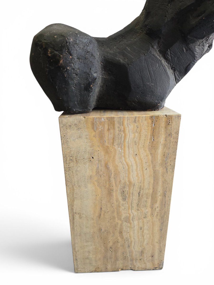 Greek Horse Sculpture By Alfredo Lanz, Terracotta On A Marble Base, Italy, 1970s-photo-3