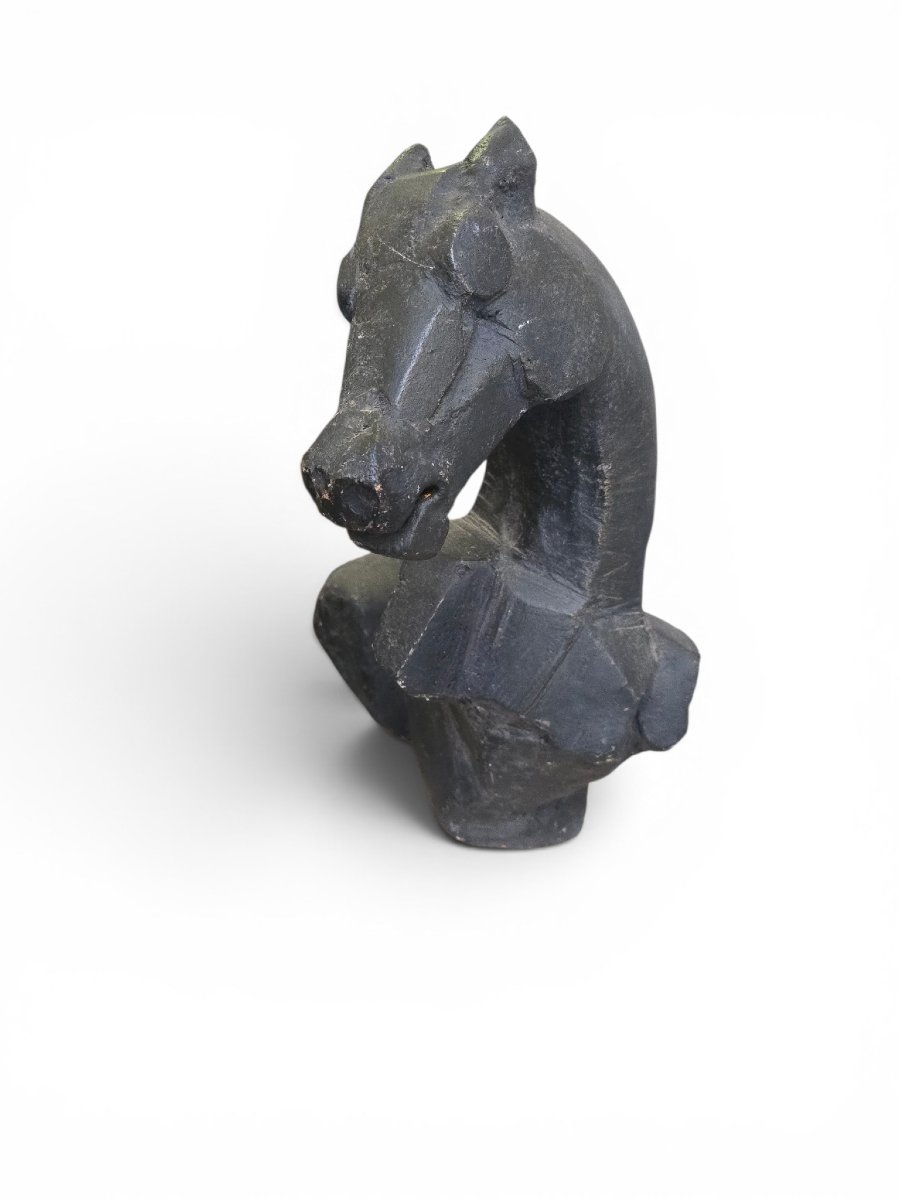 Greek Horse Sculpture By Alfredo Lanz, Terracotta On A Marble Base, Italy, 1970s-photo-1