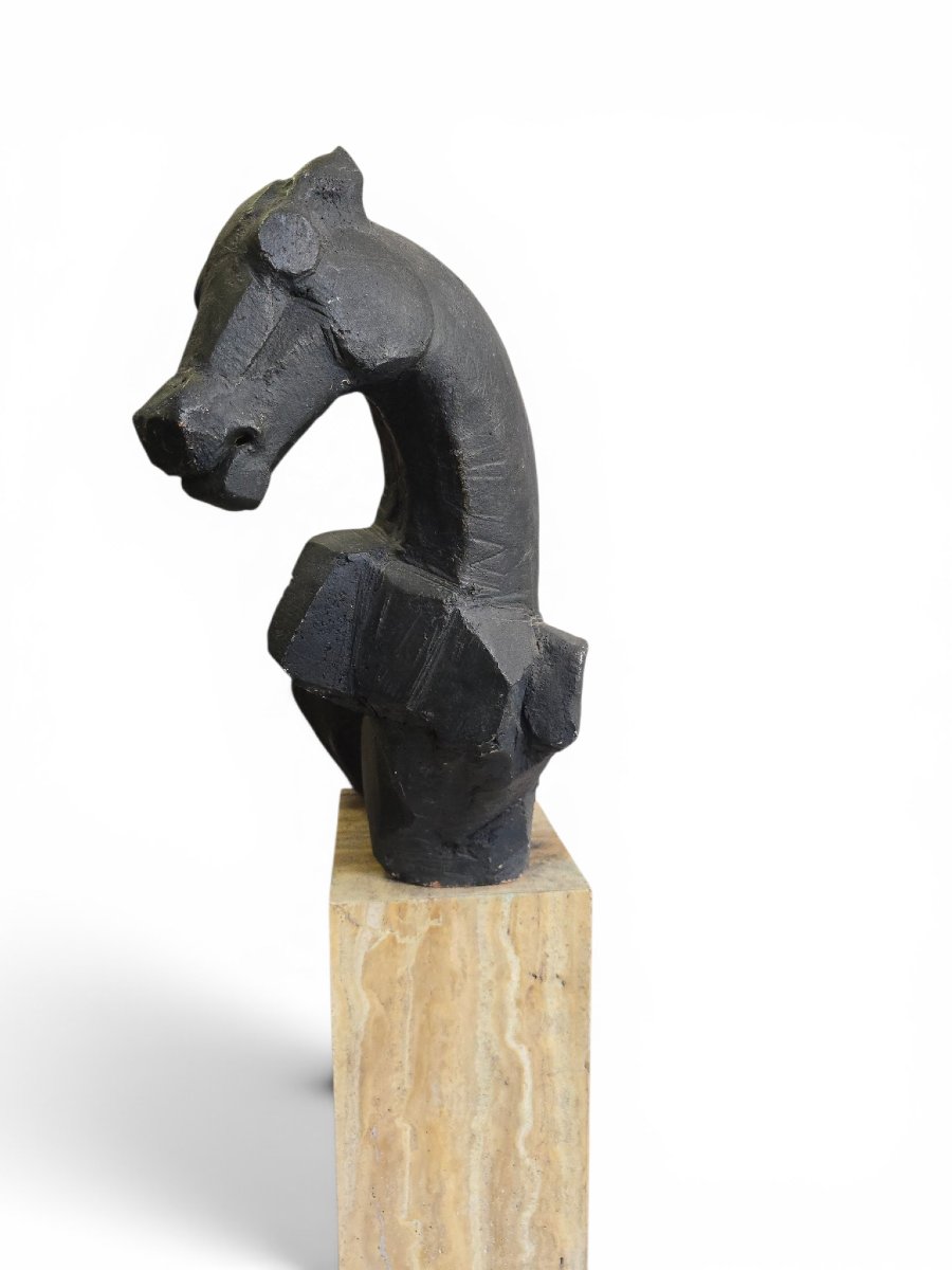 Greek Horse Sculpture By Alfredo Lanz, Terracotta On A Marble Base, Italy, 1970s-photo-4