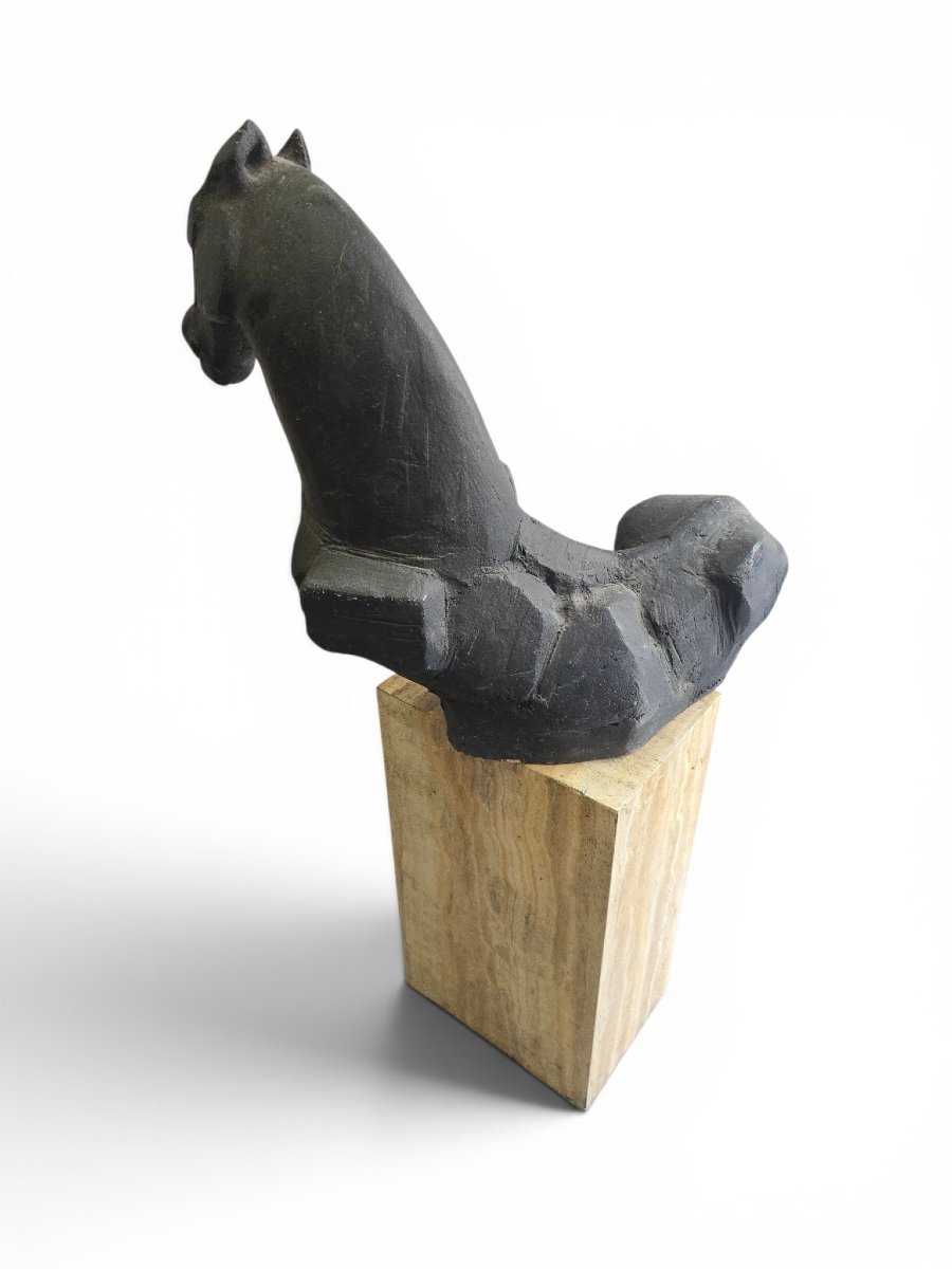 Greek Horse Sculpture By Alfredo Lanz, Terracotta On A Marble Base, Italy, 1970s-photo-5