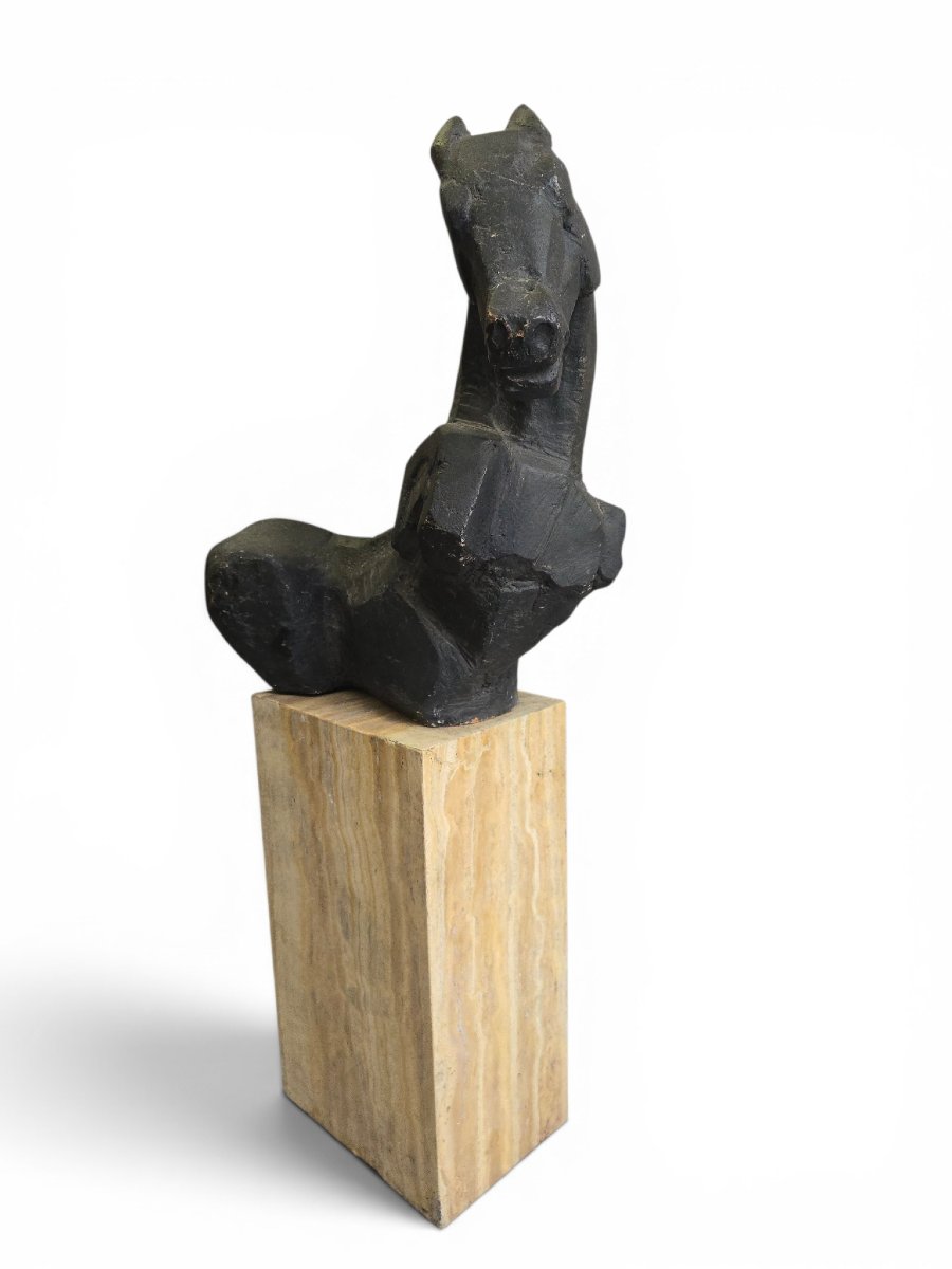 Greek Horse Sculpture By Alfredo Lanz, Terracotta On A Marble Base, Italy, 1970s-photo-6