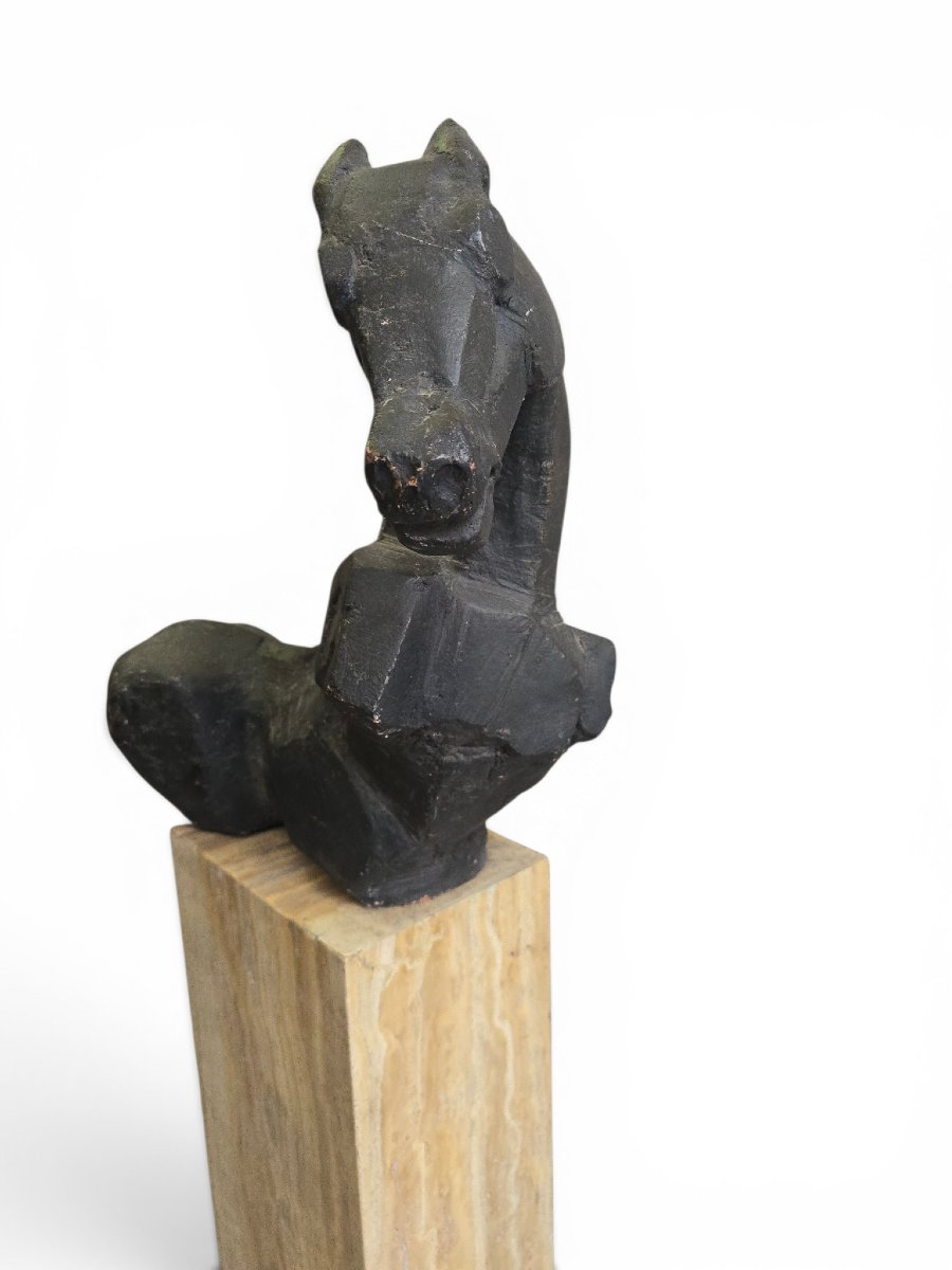 Greek Horse Sculpture By Alfredo Lanz, Terracotta On A Marble Base, Italy, 1970s-photo-7