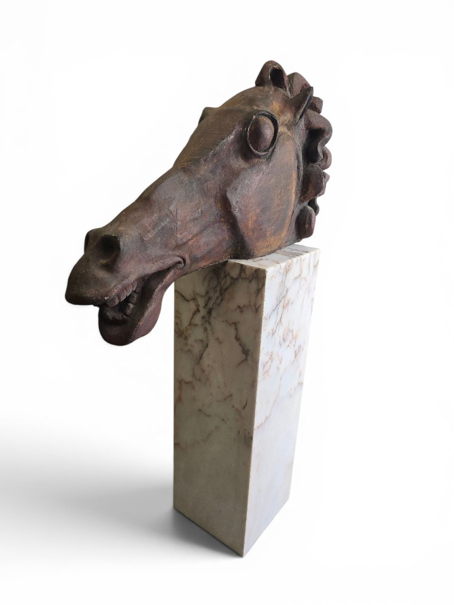 Classical Greek Head By Alfredo Lanz, Terracotta On A Marble Base, Italy, 1970s-photo-3