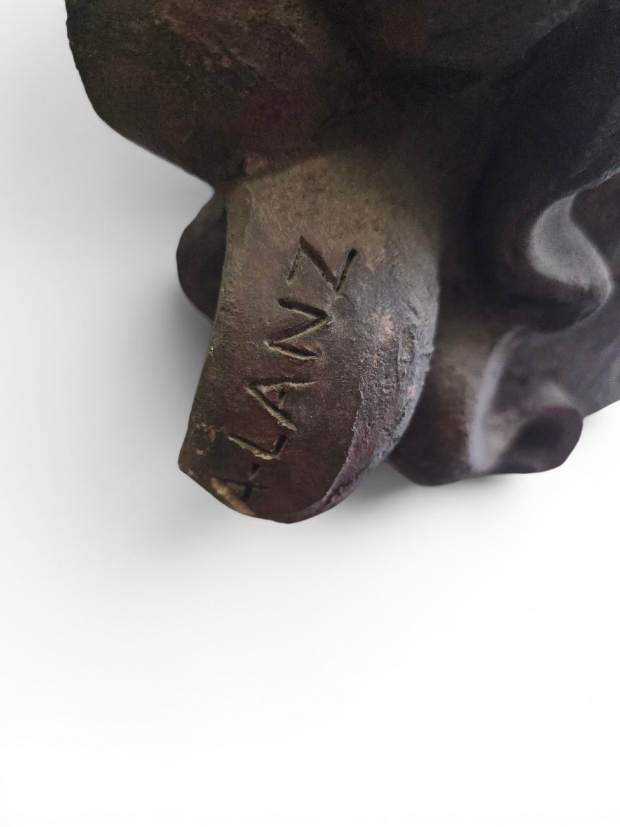 Classical Greek Head By Alfredo Lanz, Terracotta On A Marble Base, Italy, 1970s-photo-2