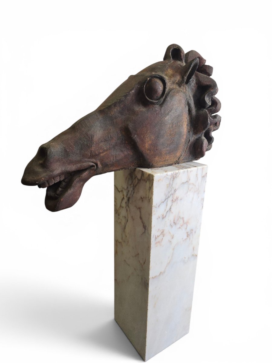Classical Greek Head By Alfredo Lanz, Terracotta On A Marble Base, Italy, 1970s-photo-3