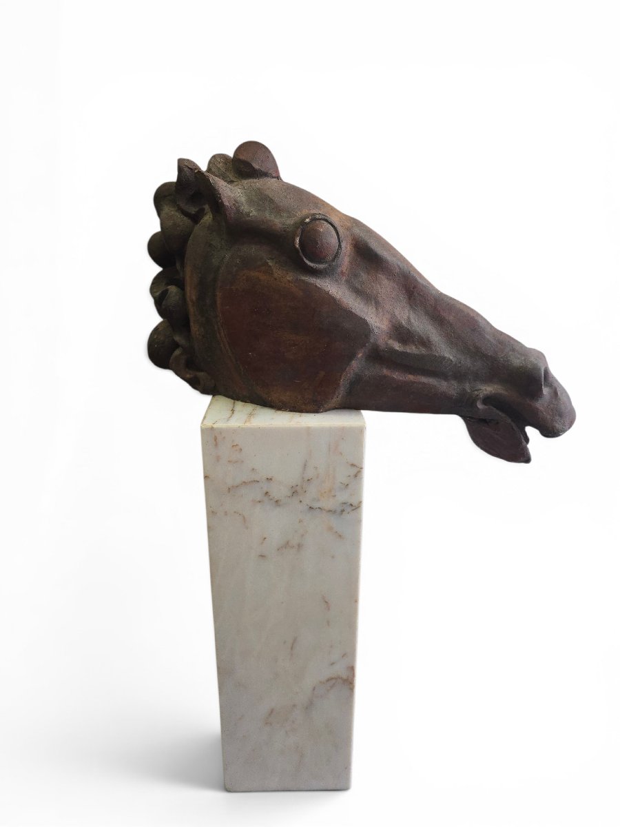 Classical Greek Head By Alfredo Lanz, Terracotta On A Marble Base, Italy, 1970s-photo-5