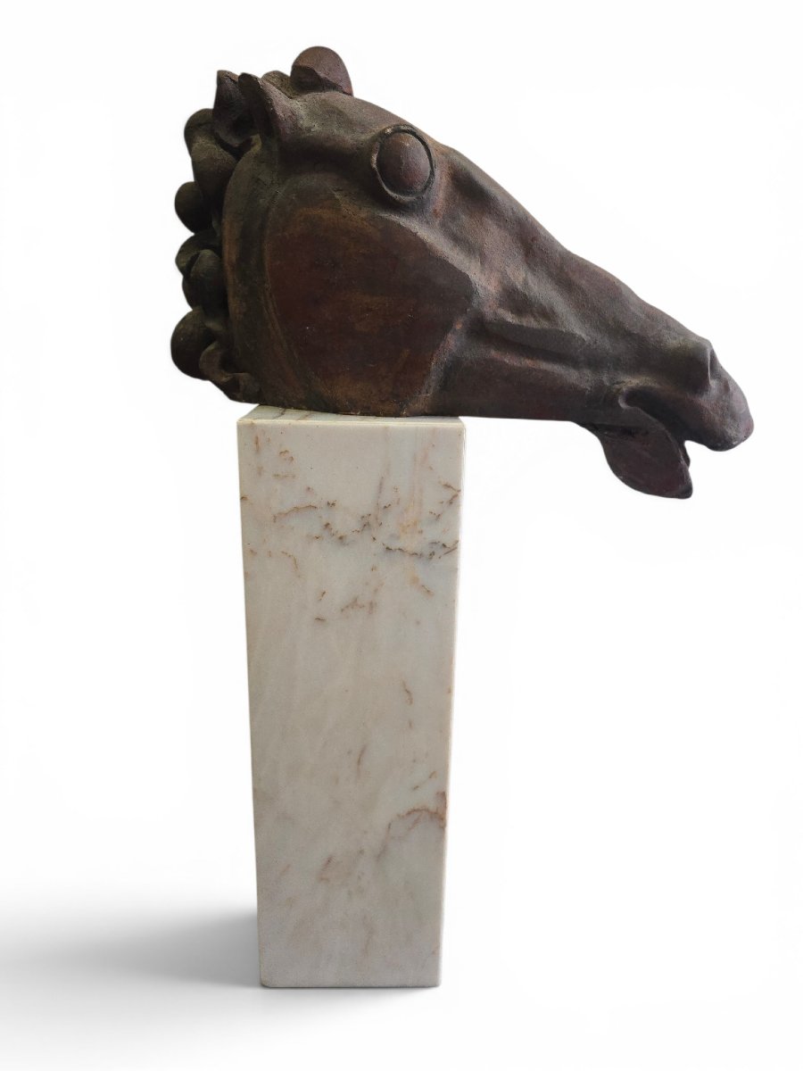 Classical Greek Head By Alfredo Lanz, Terracotta On A Marble Base, Italy, 1970s