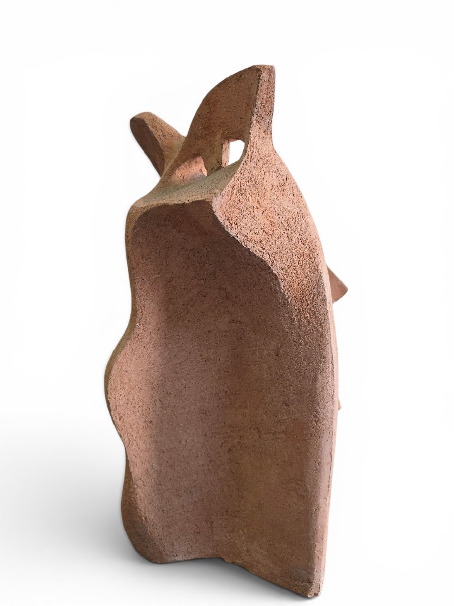 Sculpture de tête cubiste unique en terre cuite, années 1970-photo-3