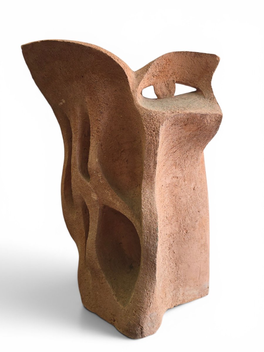 Sculpture de tête cubiste unique en terre cuite, années 1970-photo-1
