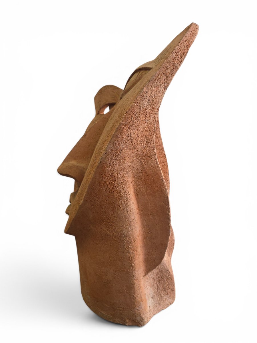 Sculpture de tête cubiste unique en terre cuite, années 1970-photo-6