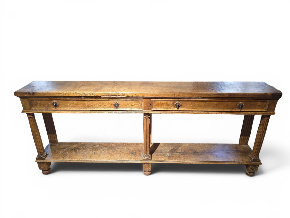19th-century French Store Counter Made Of Solid Walnut